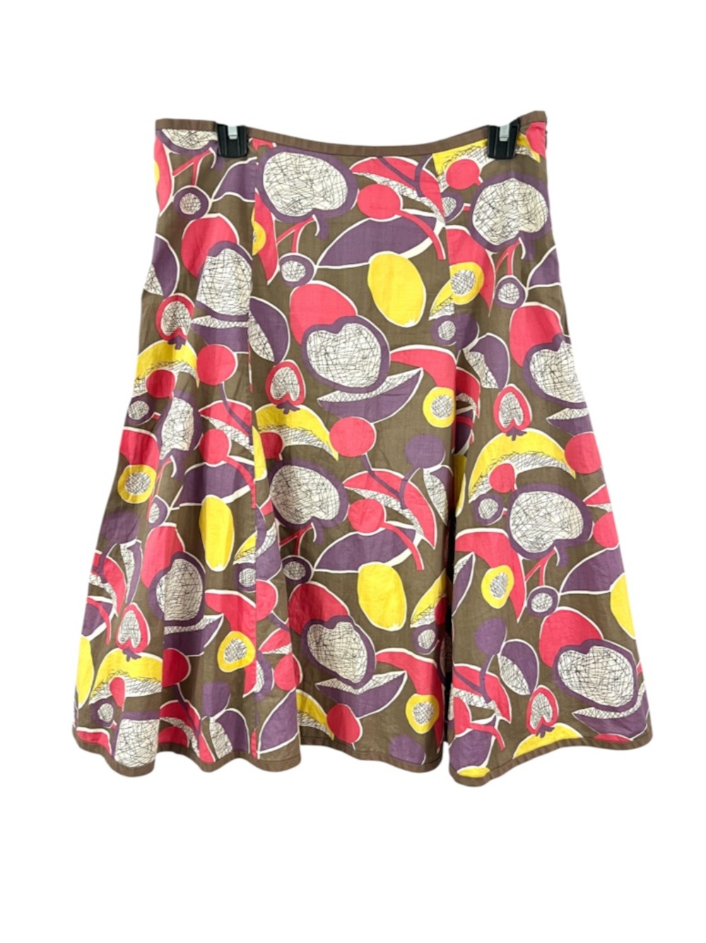 Boden 100% Cotton Fruit Print Flare Midi Skirt Apples Cherries
